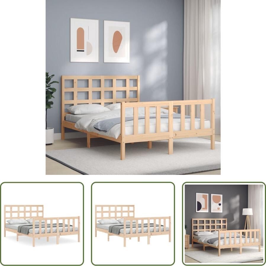 The Living Store Massief Grenenhouten Bedframe Functioneel Kingsize 205.5 x 145.5 x 100 cm (L x B x H) Massief Hout Bed Grenenhout Bed King Size Bed Boxspring Bed Slaapcomfort