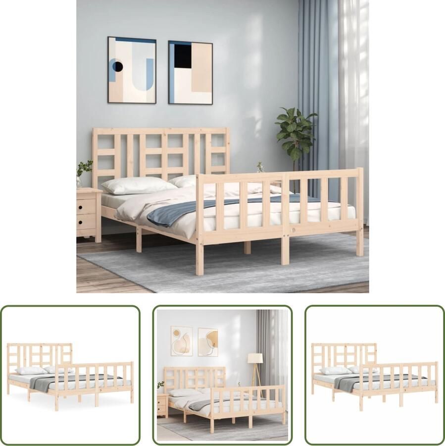 The Living Store Bedframe met hoofdbord massief hout 160x200 cm Bedframe Bedframes Bed Tweepersoonsbed Slaapkamermeubel Houten Bedframe Houten Bed Bedbodem Massief Houten Bedframe Ledikant Bedframe Met Hoofdeinde - Foto 8