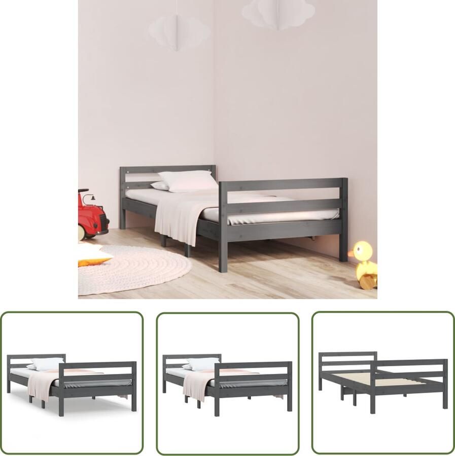 The Living Store Bedframe 90x190 cm massief grenenhout grijs Bedframe Eenpersoonsbed Bed Ledikant Bedomranding Houten Bedframe Platformbed Bedbodem Pallet Bed Slaapmeubel