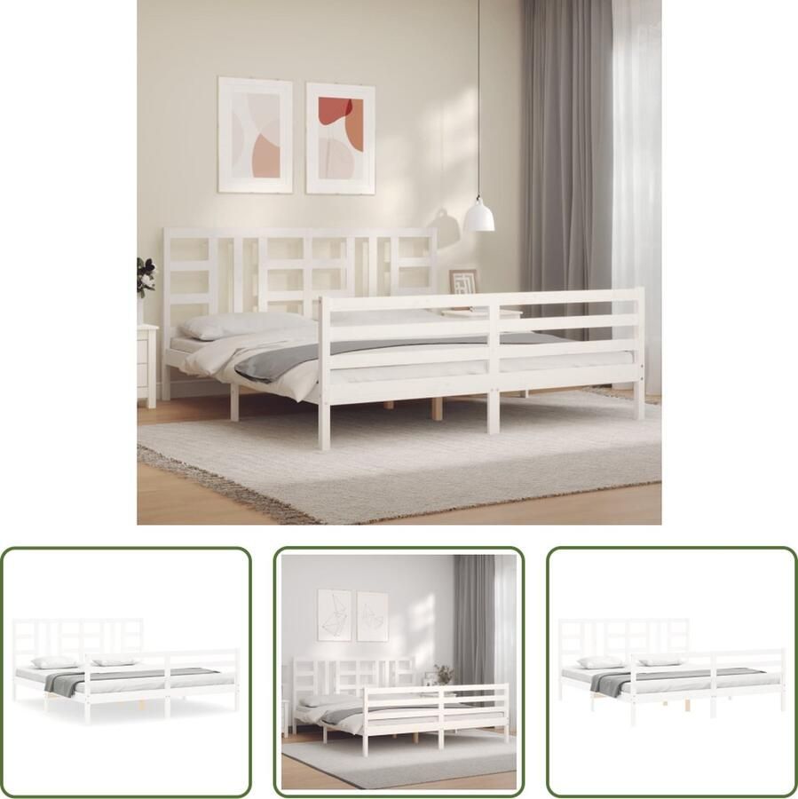 The Living Store Bedframe met hoofdbord massief hout wit 6FT Super King Bedframe Bedframes Bed Tweepersoonsbed Slaapkamermeubel Houten Bedframe Houten Bed Bedbodem Massief Houten Bedframe Ledikant Bedframe Met Hoofdeinde - Foto 4
