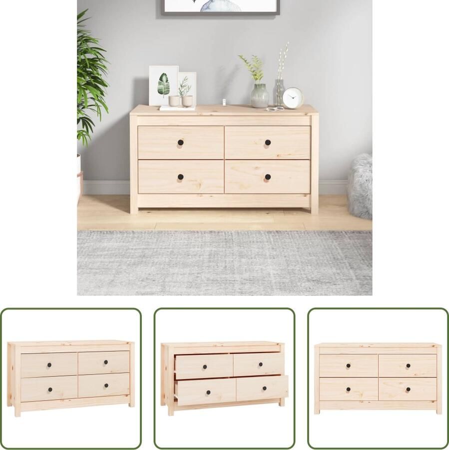 The Living Store Dressoir 100x40x54 cm massief grenenhout Dressoir Massief Hout Grenenhouten Dressoir Opbergruimte Salontafel