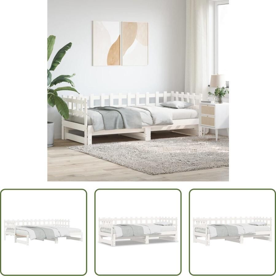 The Living Store Massief Grenenhouten Slaapbank Uitschuifbaar 193.5 x 184 x 68.5 cm Wit Slaapbank Bankstel Daybed Logeerbed Grenenhout Meubels