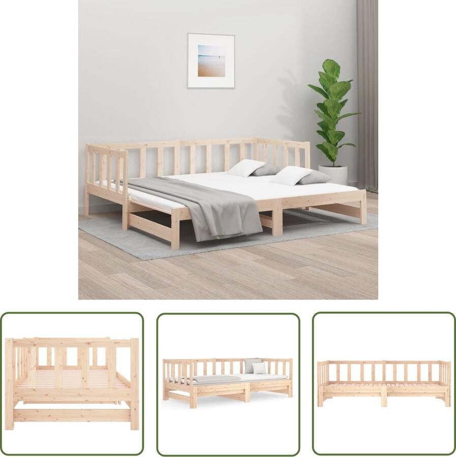 The Living Store Massief Grenenhouten Uitschuifbare Slaapbank 203.5 x 160 cm Gelat Ontwerp Eenvoudig in Gebruik Stevig Duurzaam Bedframe zonder Matras Montagehandleiding Inbegrepen