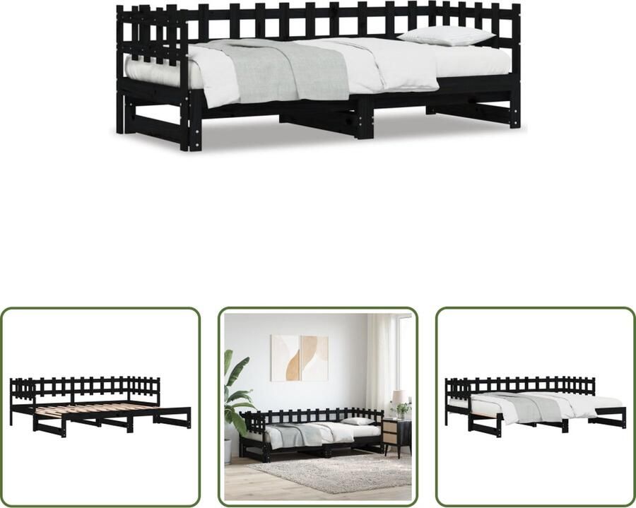 The Living Store Massief Grenenhouten Uitschuifbare Slaapbank 203.5 x 160 x 68.5 cm Zwart Slaapbank Uitschuifbaar Bed Grenenhout Meubels Design Bed Multifunctioneel Meubel - Foto 2