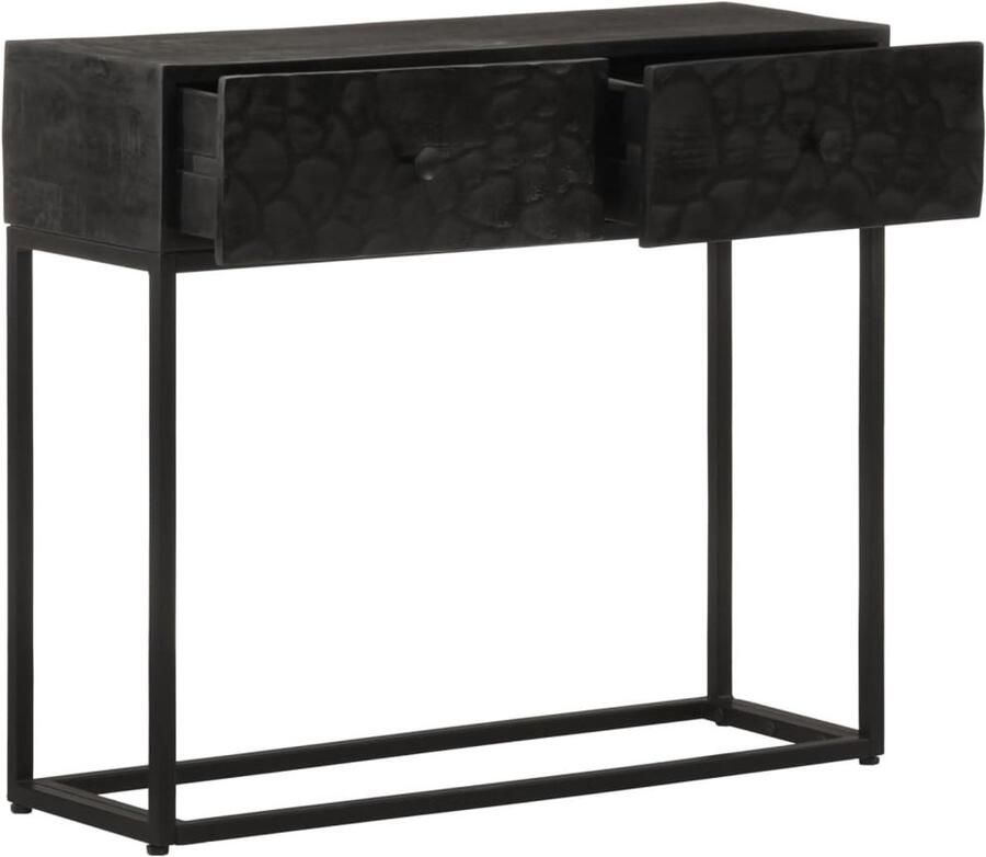 The Living Store Wandtafel 90x30x76 cm massief mangohout en ijzer zwart Wandtafel Mangohouten Tafel Zwarte Wandtafel Salontafel Opbergkast - Foto 4