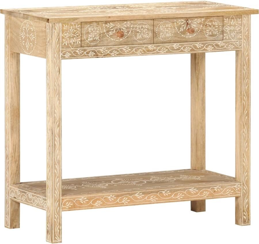 The Living Store Wandtafel 80x35x74 cm massief mangohout Consoletafel Mangohouten Tafel Salontafel Bijzetkast Vintage Kast - Foto 2