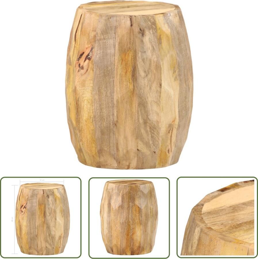 The Living Store Massief mangohouten kruk 37 x 48 cm Gepolijst geverfd en gelakt Kruiken Houten Meubels Stoffen Kussens Vintage Decor Bohemian Interieur - Foto 2