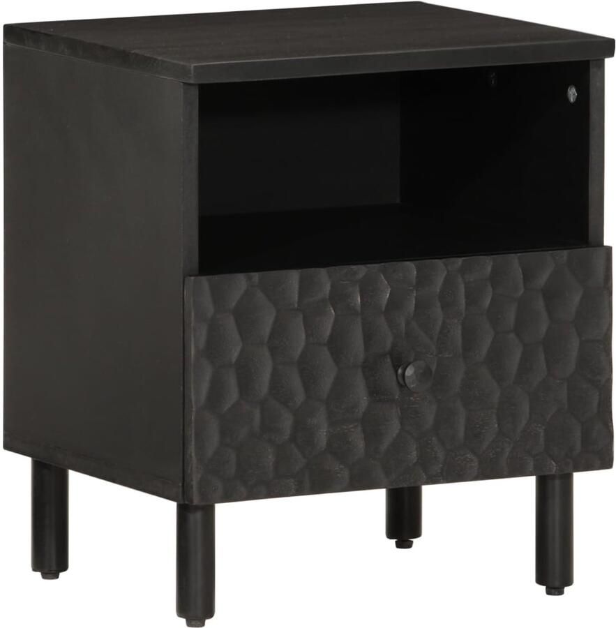 The Living Store Nachtkastjes 2 st 40x33x46 cm massief mangohout zwart Nachtkastje Mango Wood Black Furniture Bedroom Furniture Side Table - Foto 2