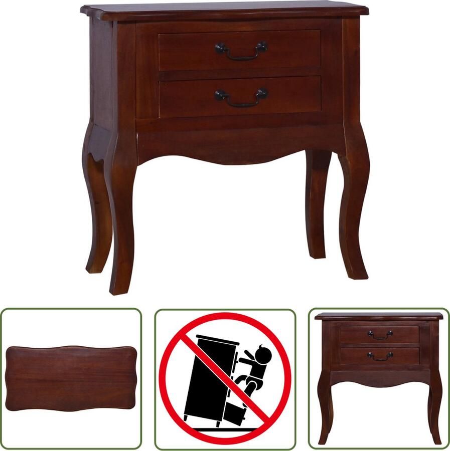 The Living Store Massief Sheeshamhouten Bedtafeltje 60 x 30 x 60 cm Met 2 lades