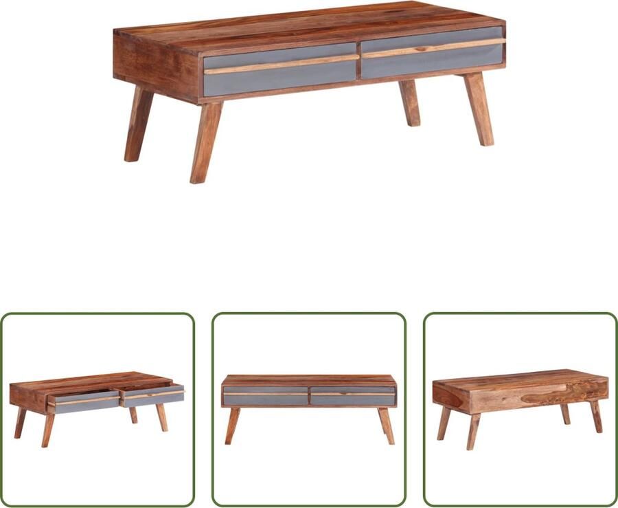 The Living Store Massief Sheeshamhouten Salontafel Grijs en Donkerhout 110 x 50 x 40 cm Salontafel Sheeshamhouten Meubilair Massief Hout Grijze Salontafel Vintage Salontafel - Foto 3
