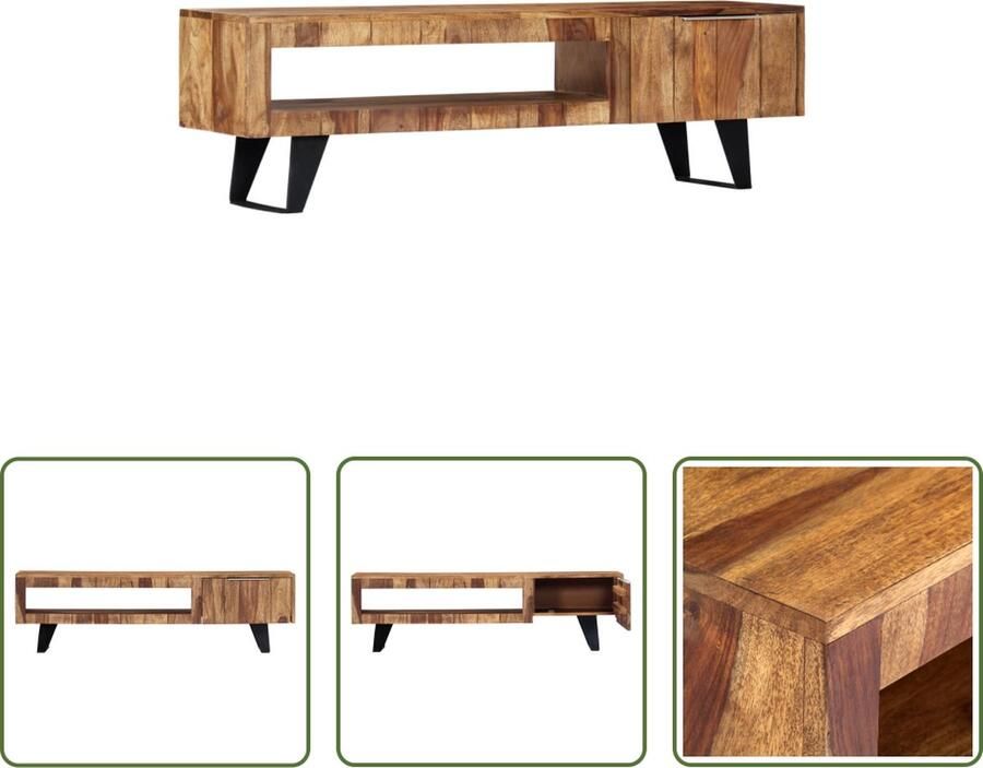 The Living Store Massief Sheeshamhouten TV-meubel 140 x 30 x 40 cm deur en open vak - Foto 2