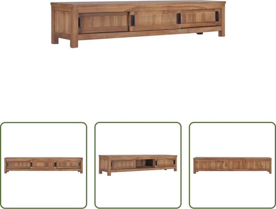The Living Store Massief Teakhouten TV-meubel 150x30x30 cm 3 schuifdeuren - Foto 2