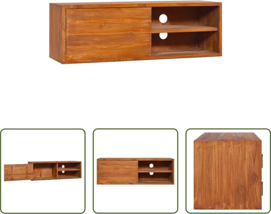 The Living Store Massief Teakhouten Tv-meubel 90 x 30 x 30 cm Koloniale stijl Materiaal- Teakhout - Foto 2