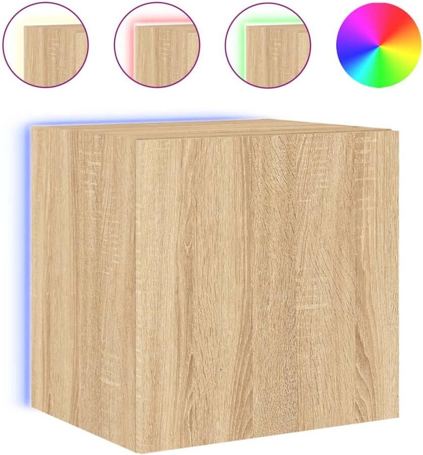 The Living Store Tv-wandmeubel met LED-verlichting 40 5x35x40 cm sonoma eiken Tv-tafel Mediabox Salontafel Houten Tv-standaard Led Verlichting - Foto 4