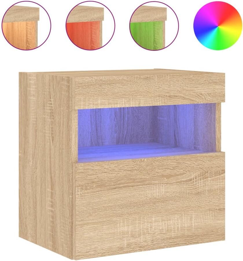 The Living Store Tv-wandmeubel met LED-verlichting 40x30x40 cm sonoma eikenkleur Tv-meubel Wandmeubel Led-verlichting Sonoma Eiken Houten Tv-standaard - Foto 2