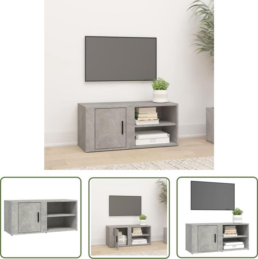 The Living Store Mediakast Betongrijs 80 x 31.5 x 36 cm Trendy en praktisch TV-meubel met opbergruimte en presenteerfunctie - Foto 3
