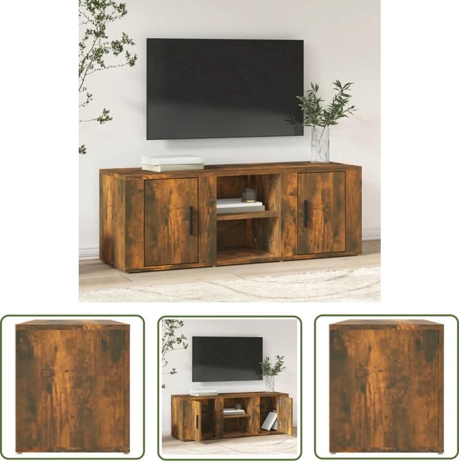 The Living Store Televisiekast Trendy en praktisch design Stevig bewerkt hout Voldoende opbergruimte Stofvrije deur Presenteerfunctie Eenvoudige montage Gerookt eiken 100 x 31.5 x 35 cm - Foto 2
