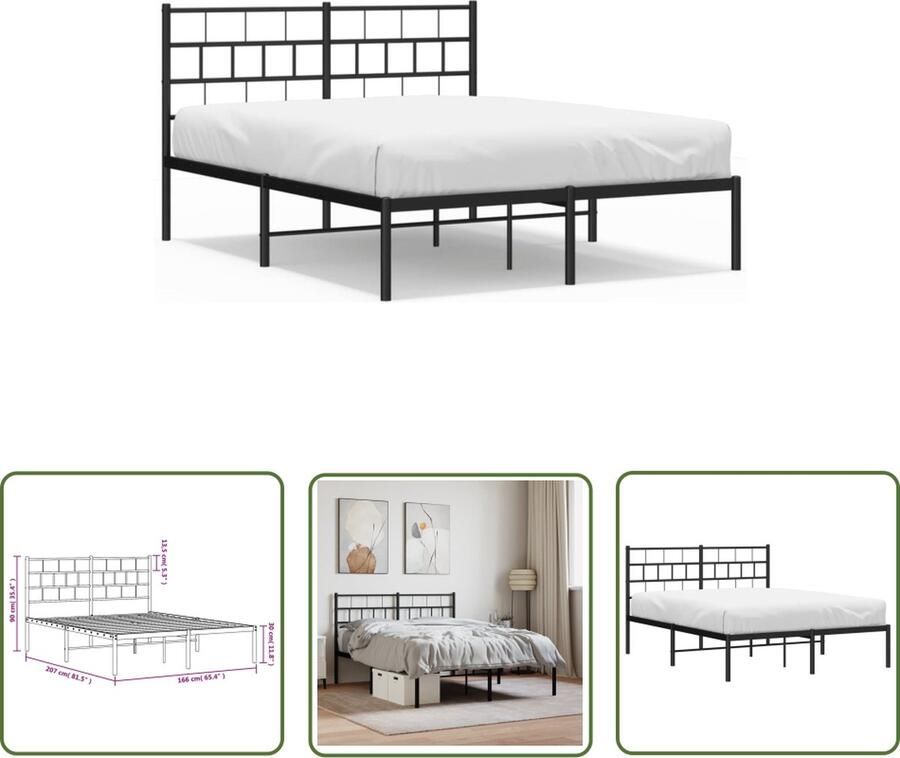 The Living Store Metalen Bedframe Classic 207 x 166 x 90 cm Robuust en Stijlvol Metalen Bedframe Klassieke Bed Staal Bedframe Zwarte Bed Dubbel Bed - Foto 2