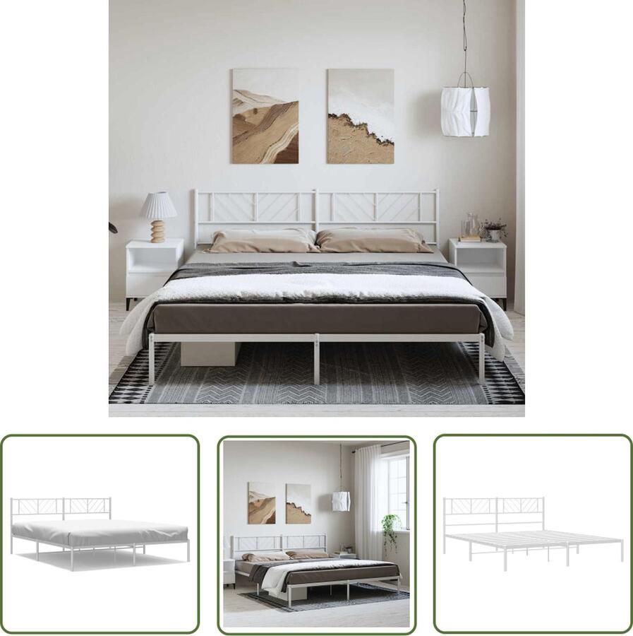 The Living Store Metalen Bedframe Classic s Bedframes 207 x 198 x 90 cm Robuust en Elegant Metalen Bed Frame Wit Bed Frame Bed Frame Classic Bed Frame Modern Staal Bed Frame