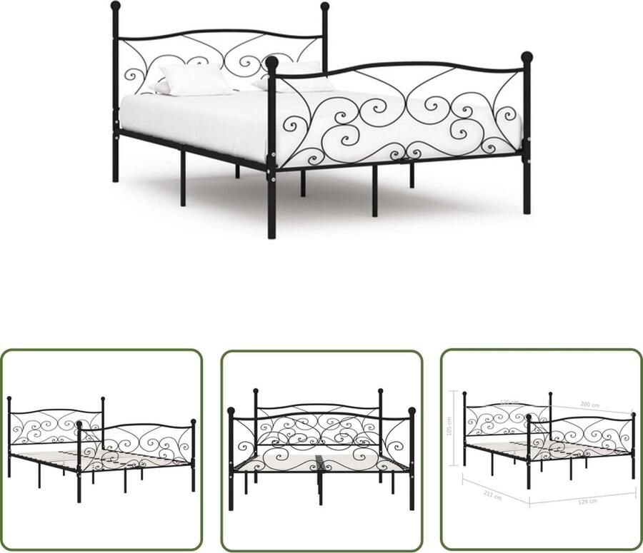 The Living Store Metalen Bedframe Elegant en klassiek 211 x 129 x 105 cm Zwart Metalen Bed Frame Tweepersoonsbed Bedframe Zwart Slaapkamer Decoreren Luxe Bed
