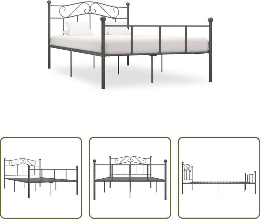 The Living Store Metalen Bedframe Grijs 208 x 127.5 x 95 cm Voor matras van 120 x 200 cm Metalen Bedframe Tweepersoonsbed Bed Kopen Slaapkamer Meubels Design Bed