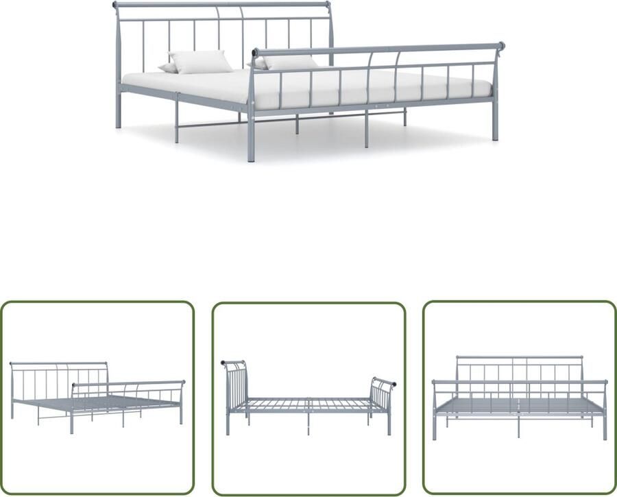 The Living Store Bedframe metaal grijs 200x200 cm Bedframe Bed Frame Bed Frames Bed Bedden Metalen Bedframe Metalen Bedframes 2-persoonsbed 2