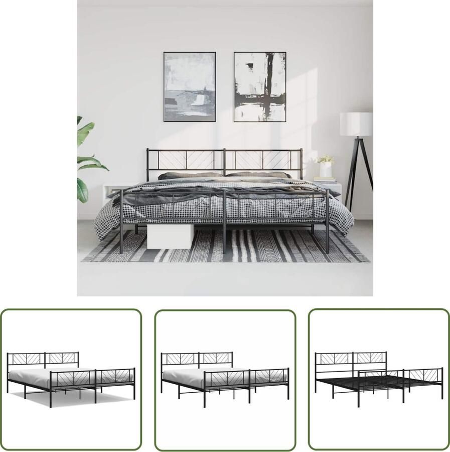 The Living Store Bedframe met hoofd- en voeteneinde metaal zwart 193x203 cm Metalen Bedframe Klassiek Bed Zwart Bed Staal Bedframe Boxspring Bed