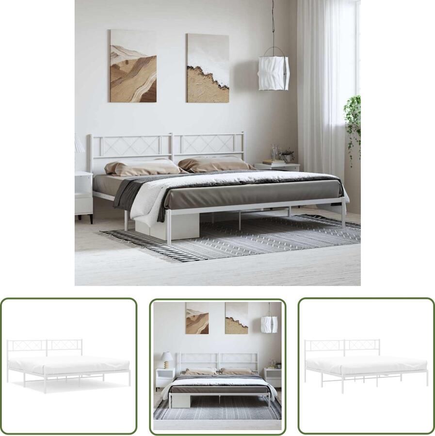 The Living Store Metalen Bedframe Klassiek Design Robuust 207 x 198 x 90 cm Wit Metalen Bedframe Klassiek Bed Staal Bed Wit Bed Boxspring Bed