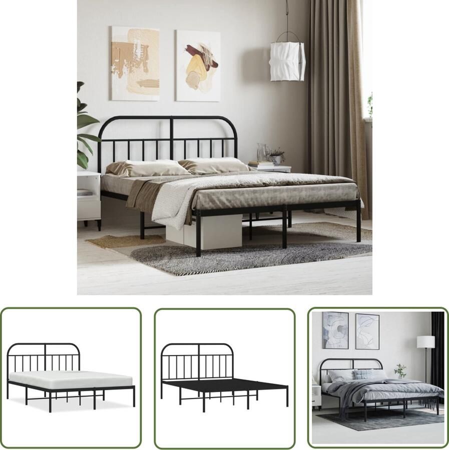 The Living Store Metalen Bedframe Klassiek design Robuust en elegant 196x142x100 cm Zwart Metalen Bed Frame Klassiek Bed Staal Bedframe Zwart Bed Boxspring Bed