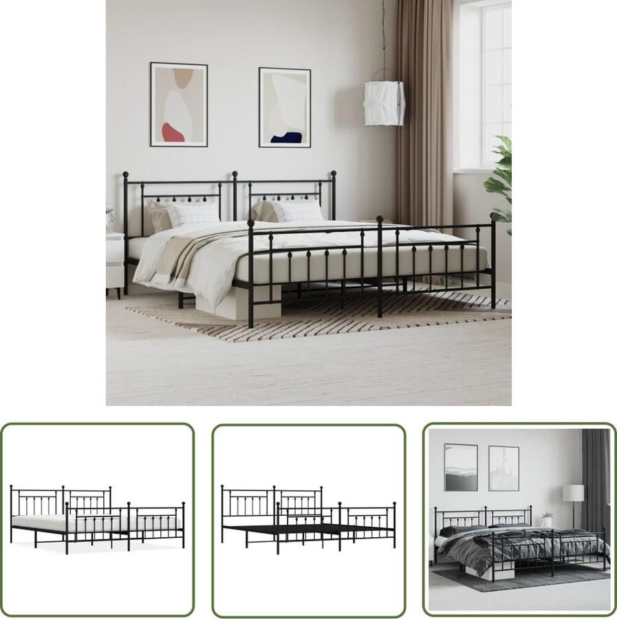 The Living Store Metalen Bedframe Klassiek Design Robuust Extra opbergruimte Zwart 207 x 206 x 97 cm Geschikt voor 200 x 200 cm matras Montage vereist Robuust Bedframe Klassiek Bed Metalen Bed Staal Bedframe Boxspring Bed
