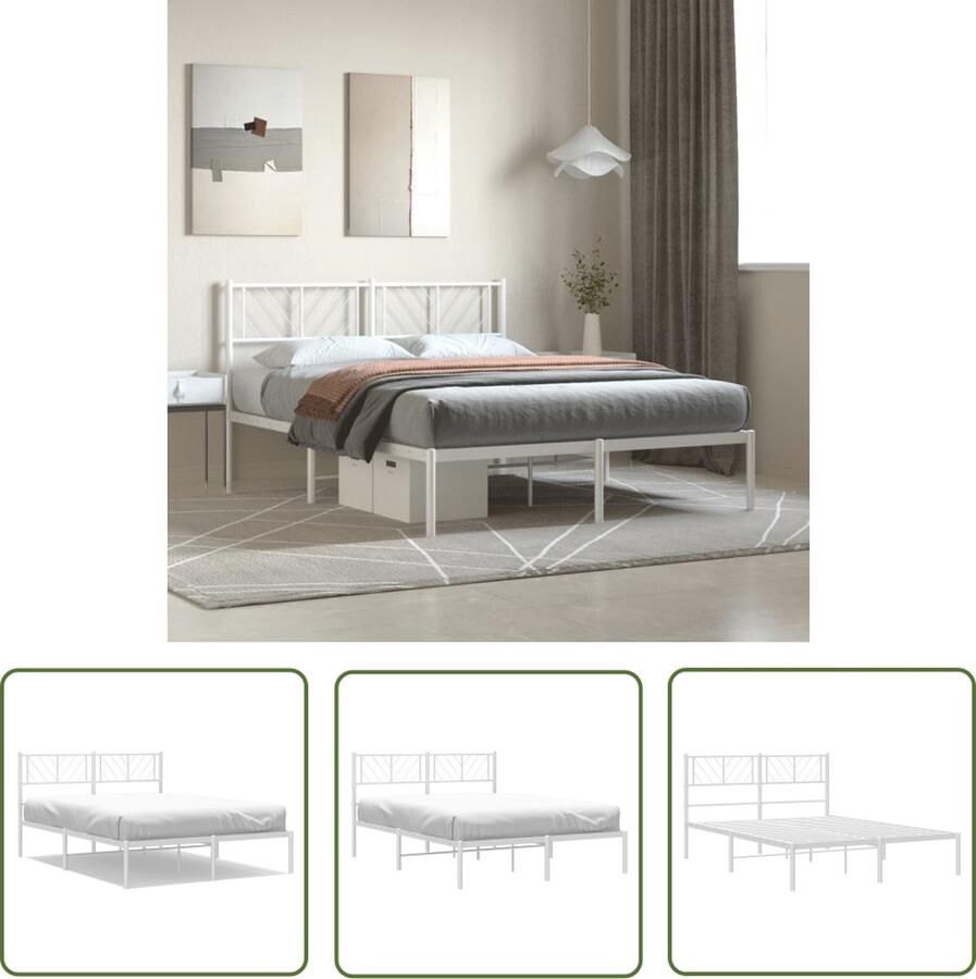 The Living Store Metalen Bedframe Klassiek Design Robuust Wit 196 x 142 x 90 cm Geen Matras Metalen Bed Frame Klassiek Bed Frame Wit Slaapcomfort Stalen Bedframe - Foto 2