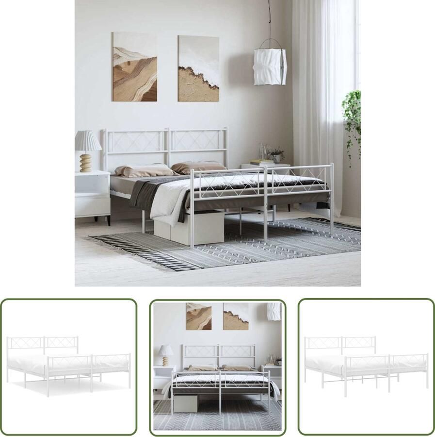 The Living Store Metalen Bedframe Klassiek en Robuust Wit 196x142x90 cm Geen Matras Inbegrepen Metalen Bed Frame Klassiek Bed Robuust Bed Wit Bed 135x190
