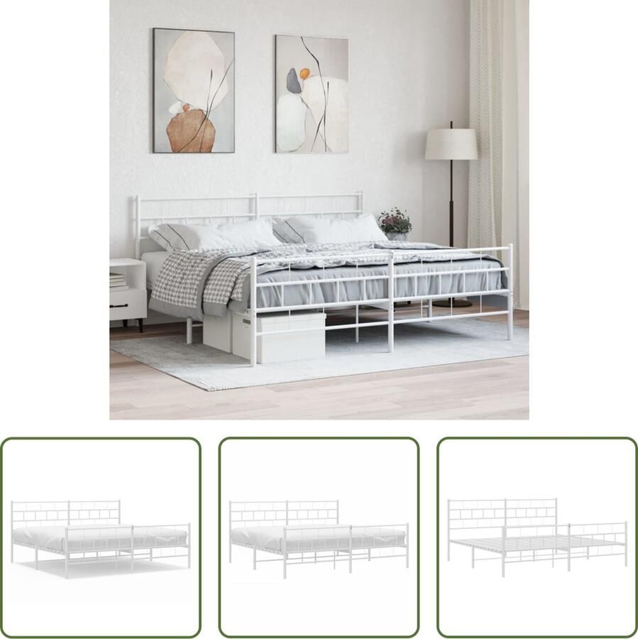 The Living Store Metalen bedframe Klassiek ontwerp Robuust Wit 207 x 206 x 90 cm Metalen Bed Frame Klassiek Bed Houten Bed Met Hoofdbord Boxspring Bed