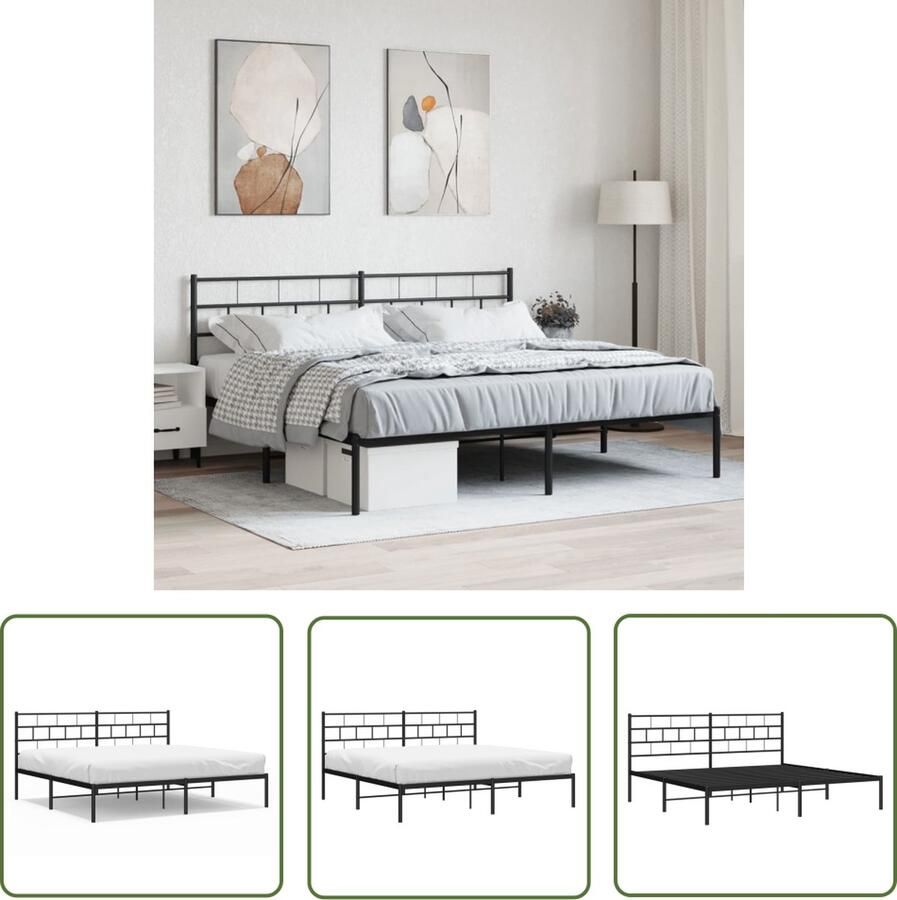 The Living Store Metalen Bedframe Klassiek Zwart 207 x 198 x 90 cm Robuuste Constructie Metalen Bed Frame Klassiek Bed Zwart Bed Boxspring Bed Slaapcomfort