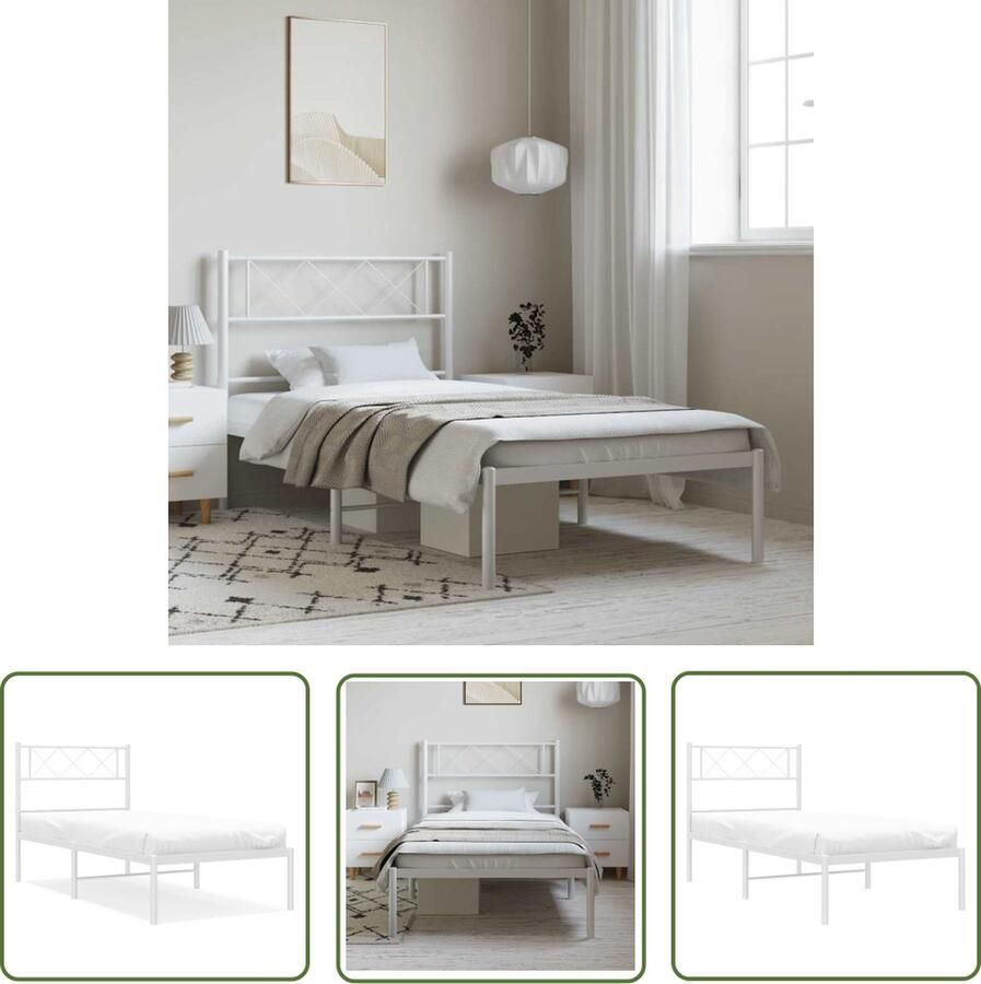 The Living Store Metalen Bedframe Klassieke Bedframe 207 x 104.5 x 90 cm Robuuste constructie met metalen latten Metalen Bed Frame Klassiek Bed Frame Wit Staal Bed Frame Boxspring Bed - Foto 2
