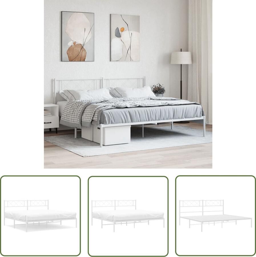 The Living Store Metalen Bedframe Klassieke Bedframes 219x187x90 cm Robuuste Constructie Metalen Bedframe Klassiek Bed Bedframe Wit Staal Bedframe King Size Bed - Foto 2