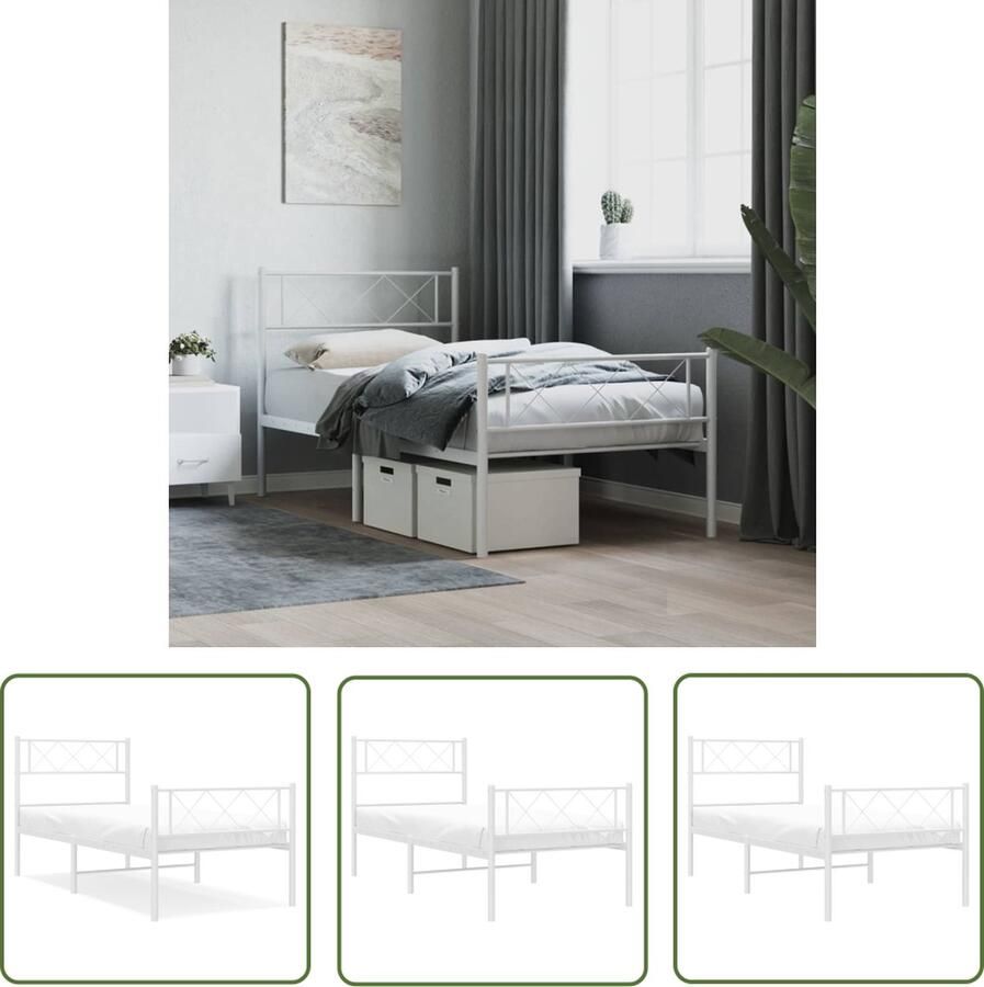 The Living Store Metalen Bedframe Klassieke Slaapkamermeubel 196 x 104.5 x 90 cm Wit Metalen Bedframe Klassiek Bed Met Boxspring Slaapkamers Meubels Wit Bed