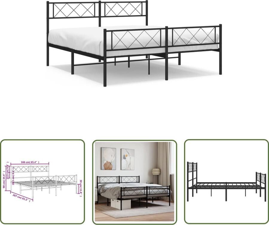 The Living Store Bedframe met voetbord zonder matras metaal zwart 160x200 cm Metalen Bedframe Robuust Bed Boxspring Frame Staal Bed Zwart Bed - Foto 2