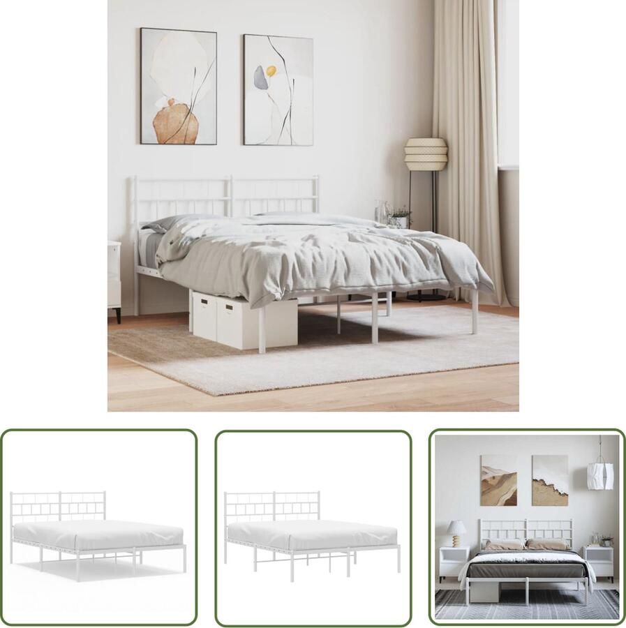 The Living Store Metalen Bedframe Wit 207 x 156 x 90 cm Robuuste constructie Metalen Bedframe Wit Bed Frame Boxspring Bed Slaapcomfort
