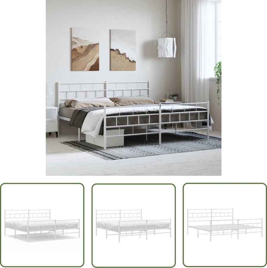 The Living Store Bedframe met hoofd- en voeteneinde metaal wit 193x203 cm Metalen Bed Frame Wit Bed Frame King Size Bed Frame Boxspring Bed Frame Bed Frame Met Opbergruimte