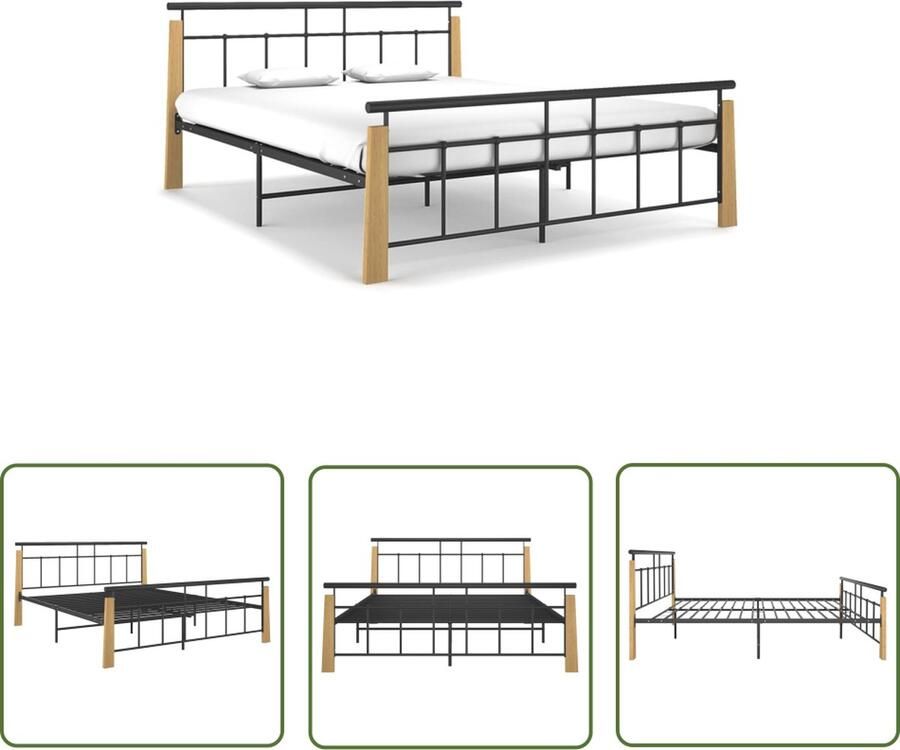 The Living Store Bedframe metaal en massief eikenhout 160x200 cm Bedframe Bed Frame Bed Frames Bed Bedden Metalen Bedframe Metalen Bedframes 2-persoonsbed 2