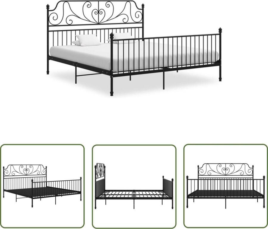 The Living Store Metalen Bedframe Zwart 206 x 204 x 131 cm Gepoedercoat metaal Metalen Bed Frame Tweepersoons Bed Zwart Bed Slaapcomfort Bedstede
