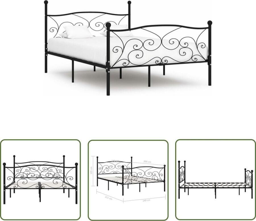 The Living Store Metalen Bedframe Zwart 211 x 149 x 105 cm Geschikt voor matras 140 x 200 cm Inclusief lattenbodem Eenvoudige montage Metalen Bed Frame Tweepersoons Bed Boxspring Bed Slaapkamer Meubels Modern Bed