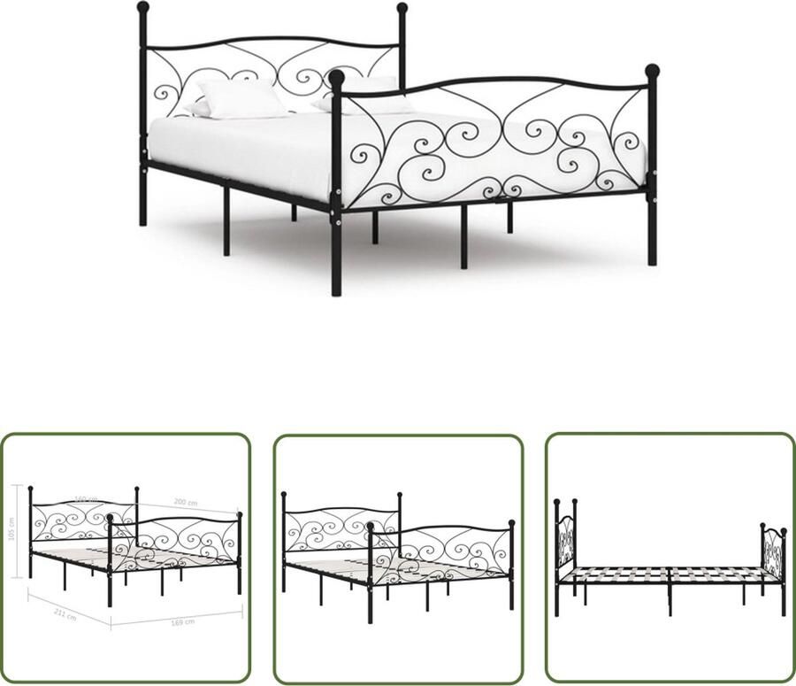 The Living Store Metalen Bedframe Zwarte 160x200 cm Massieve Constructie Eenvoudige Montage Metalen Bed Frame Tweepersoonsbed Zwarte Bedpost Bedframe Met Lattenbodem Modern Bed