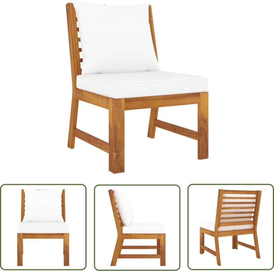 The Living Store Middenbank sectioneel met crèmekleurig kussen acaciahout Sectionale Bank Lounge Bank Tuinset Buitendecor Acacia Houten Meubels