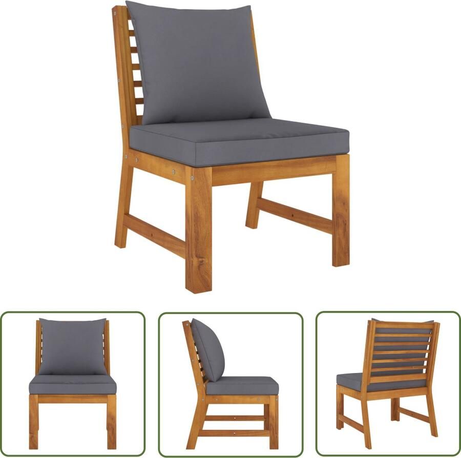 The Living Store Middenbank sectioneel met donkergrijs kussen massief acaciahout Sectionale Bank Buitenbank Tuinset Acacia Houten Meubels Loungebank