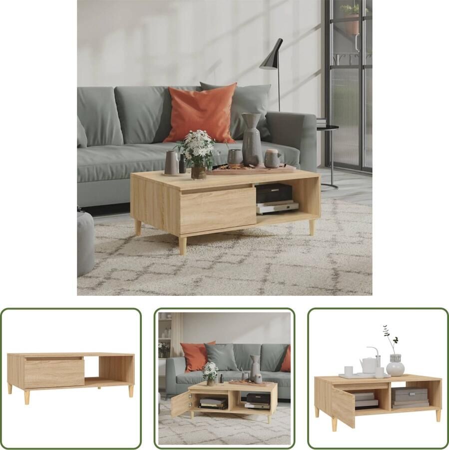 The Living Store Salontafel 90x60x35 cm spaanplaat sonoma eikenkleurig Tafel - Foto 2