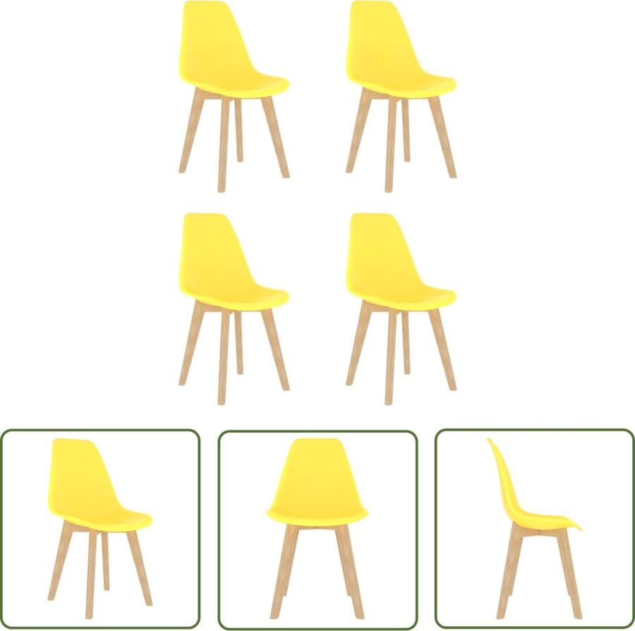 The Living Store Minimalistische Eetkamerstoelen Geel PP en Beukenhout 46x53.5x82 cm Minimalistische Eetkamerstoelen Geel Moderne Eetkamerstoelen Plastic Eetkamerstoelen Houten Eetkamerstoelen