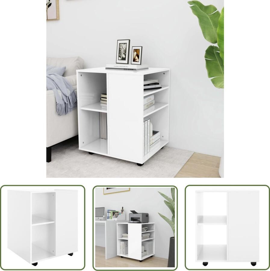 The Living Store Mobiele Kast Spaanplaat Hoogglans Wit 60 x 53 x 72 cm Rolkast Opbergkast Kasten Meubilair Witte Kast