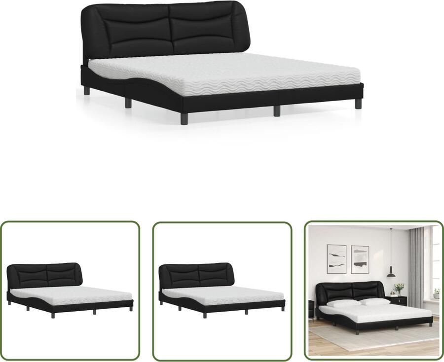The Living Store Modern Bed Slaapkamer 180 x 200 cm Kunstleer Zwart Modern Bed Boxspring Bed Leder Look Bed Zwarte Bed Tweepersoonsbed - Foto 2